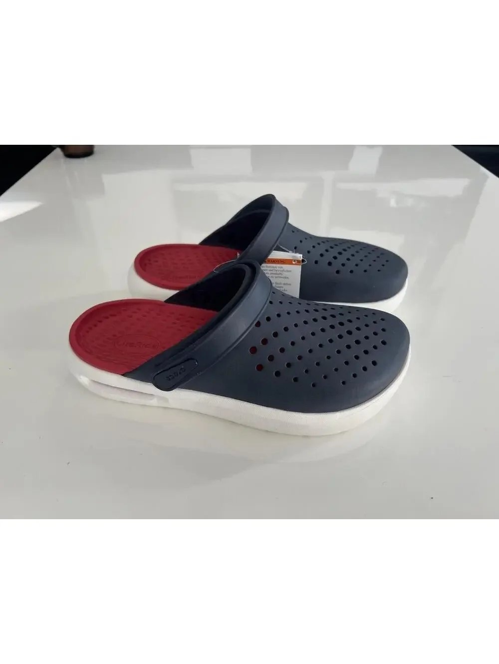 Crocs Inmotion Clogs Men's 8 Womens 10 Navy Blue White Red - Picture 2 of 9